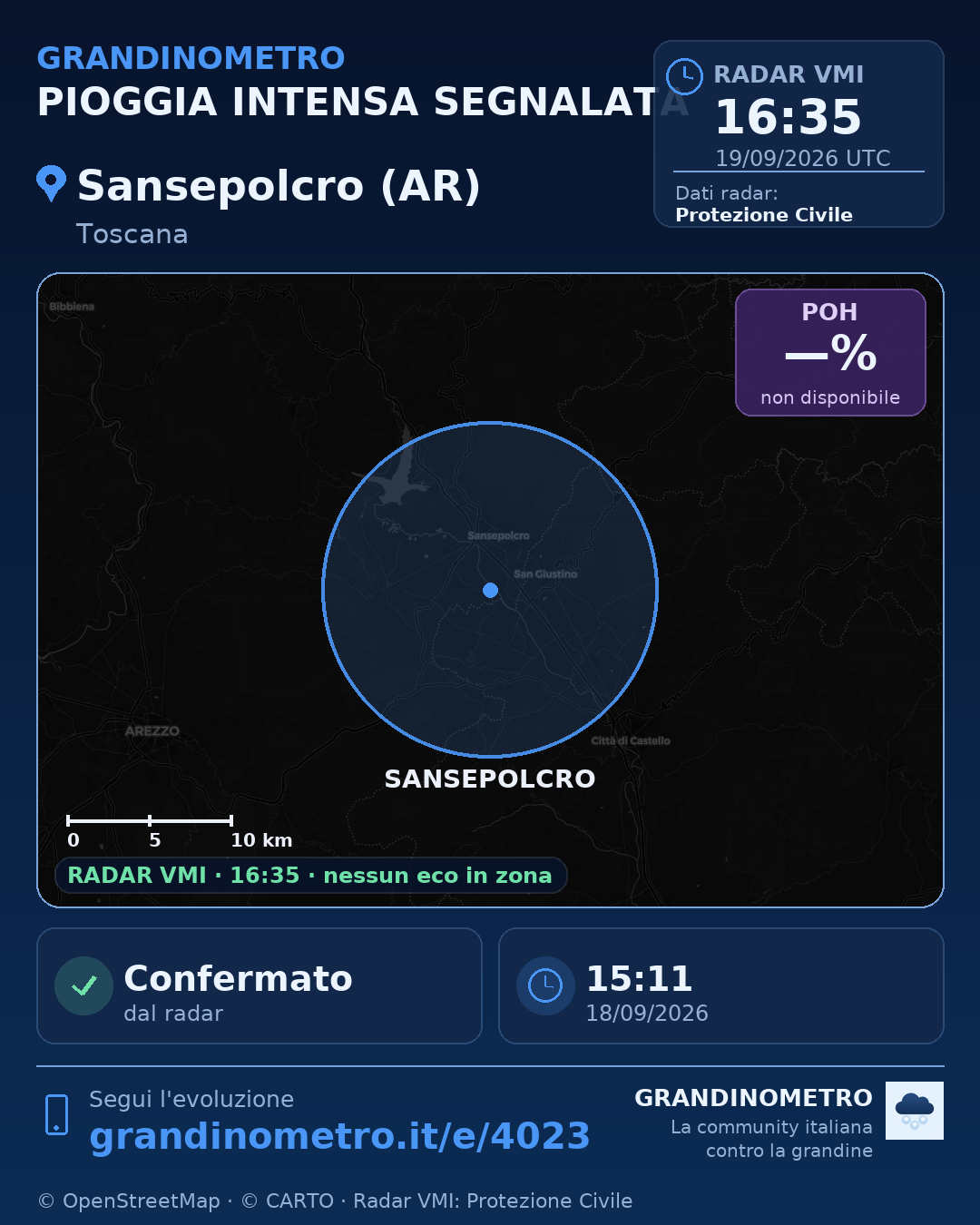 Mappa dell'evento: pioggia intensa a Sansepolcro (AR)