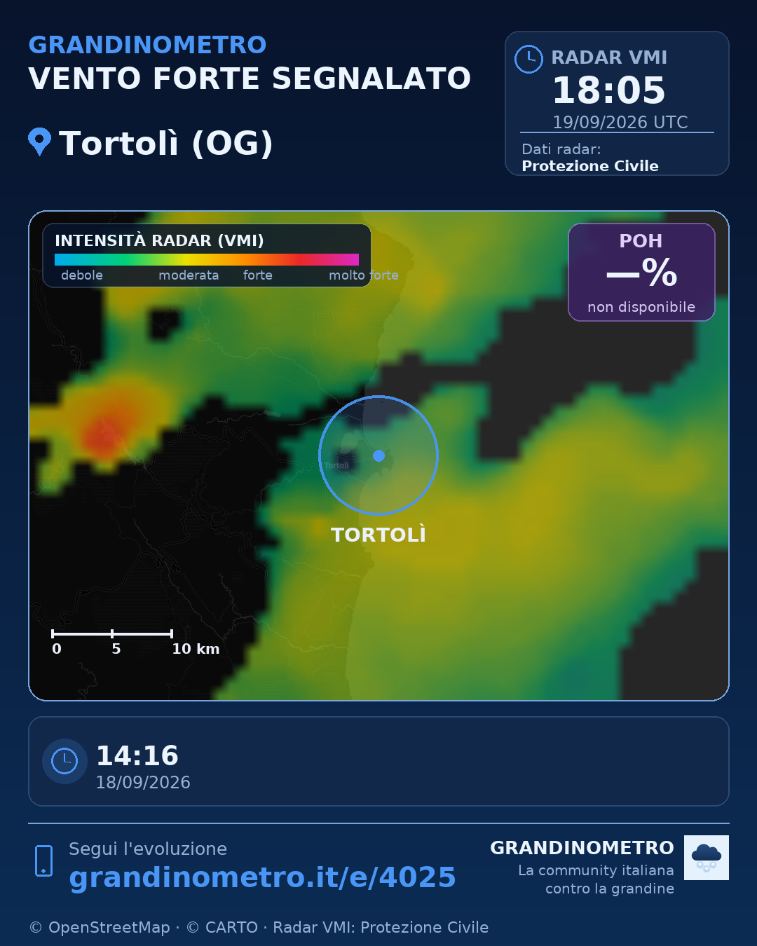 Mappa dell'evento: vento forte a Tortolì (OG)