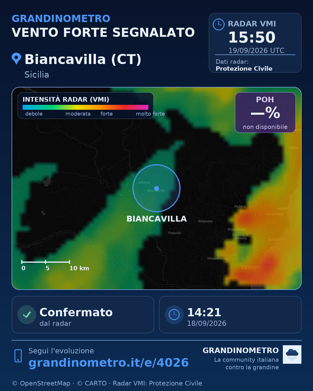 Mappa dell'evento: vento forte a Biancavilla (CT)
