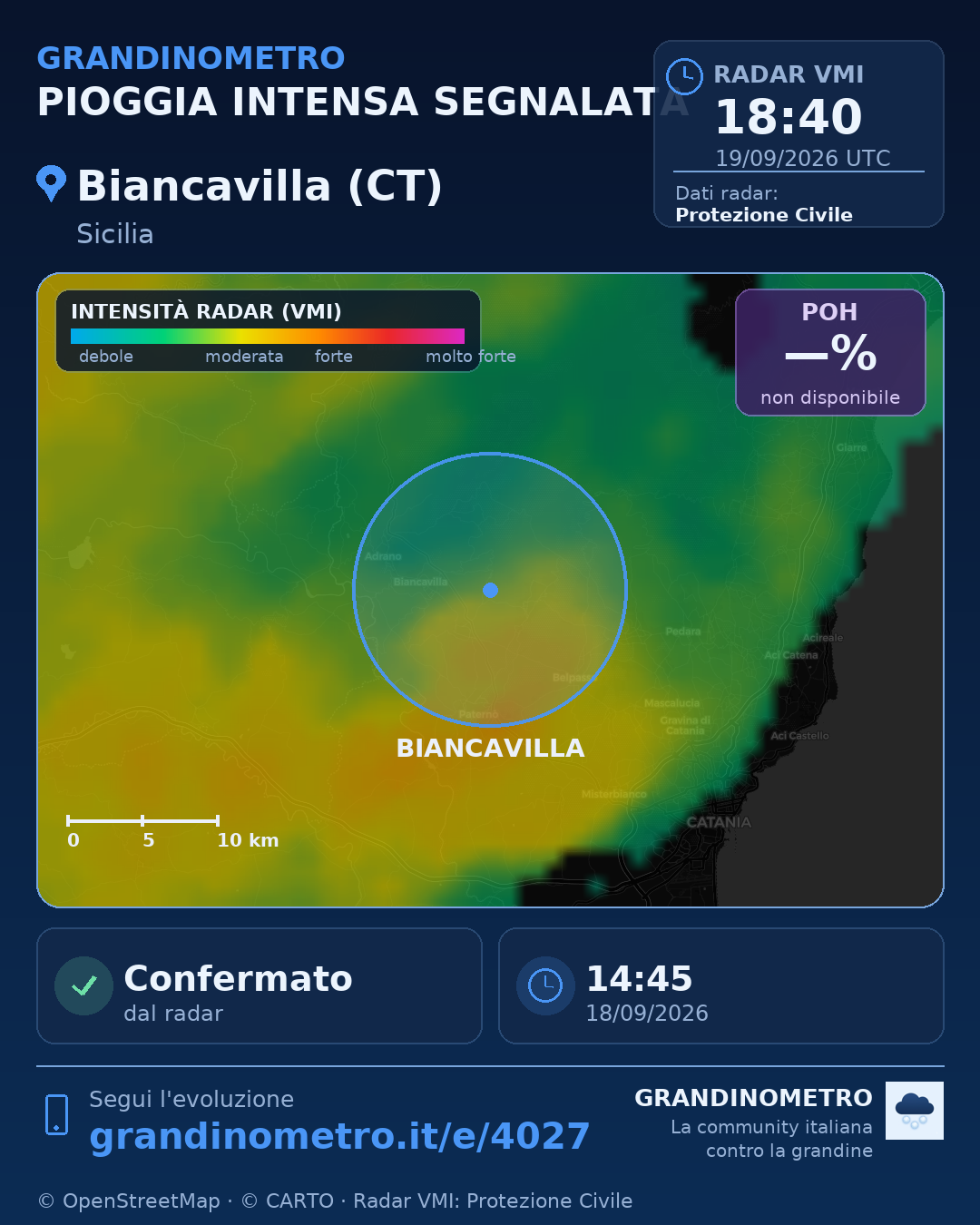 Mappa dell'evento: pioggia intensa a Biancavilla (CT)