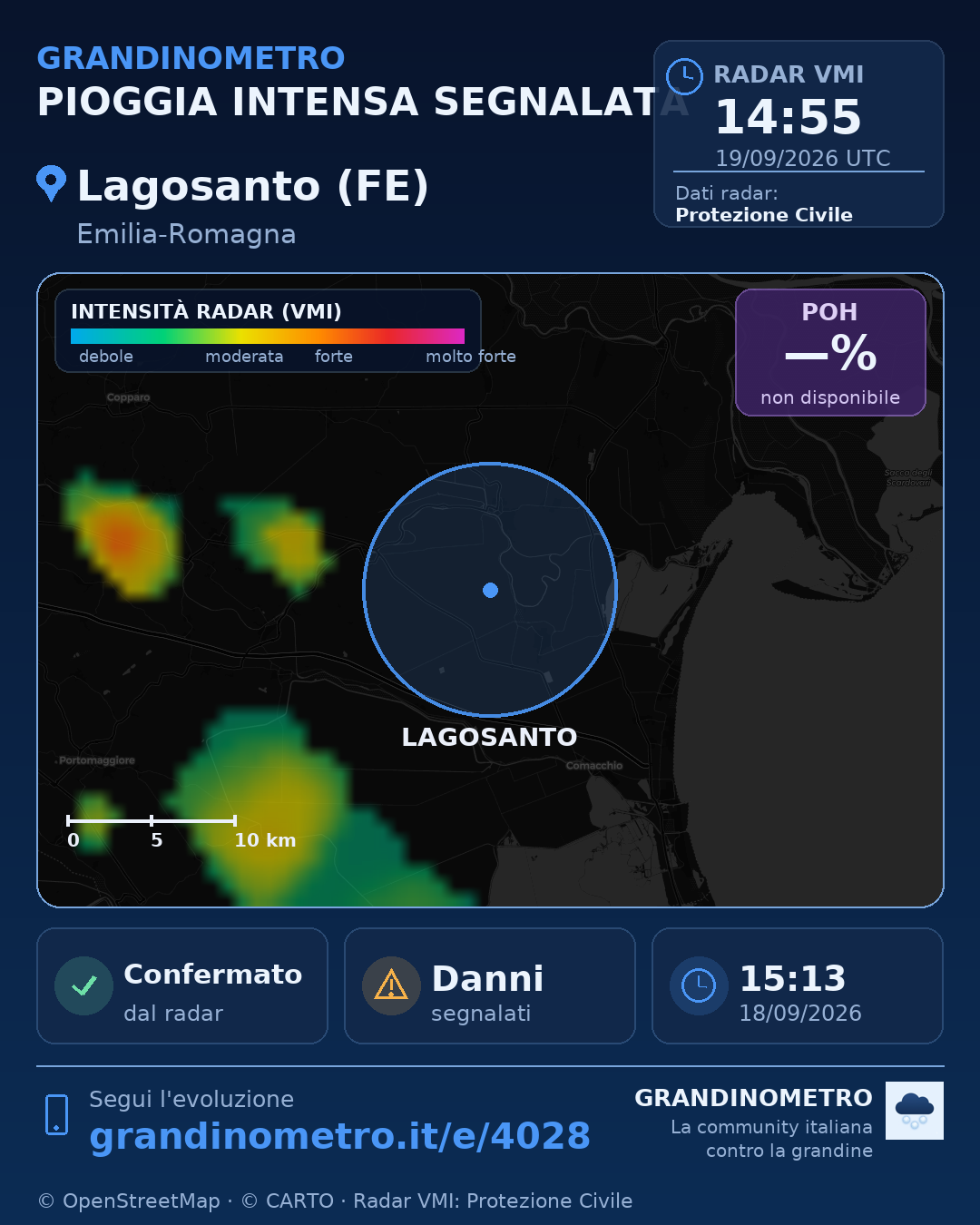 Mappa dell'evento: pioggia intensa a Lagosanto (FE)