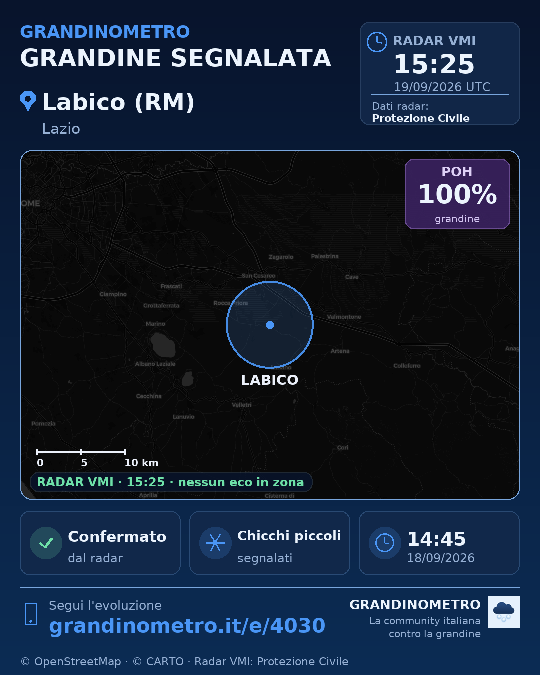 Mappa dell'evento: grandine a Labico (RM)