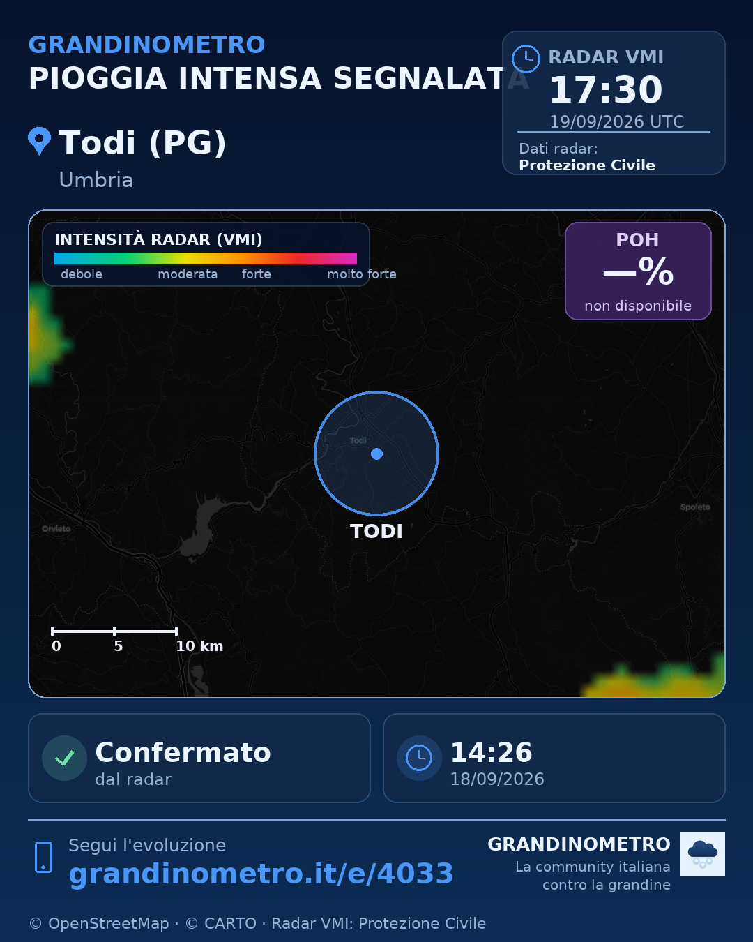 Mappa dell'evento: pioggia intensa a Todi (PG)