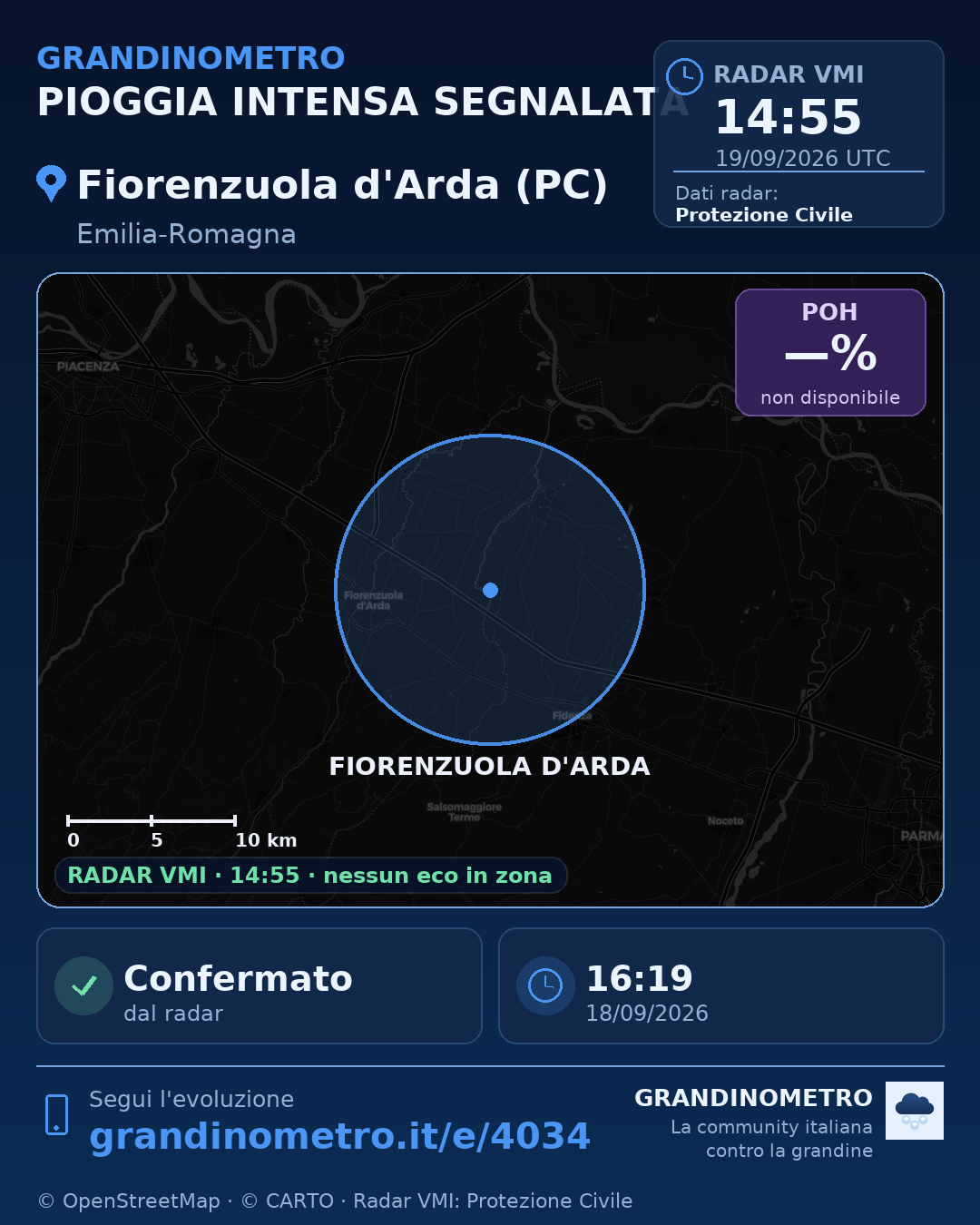 Mappa dell'evento: pioggia intensa a Fiorenzuola d'Arda (PC)