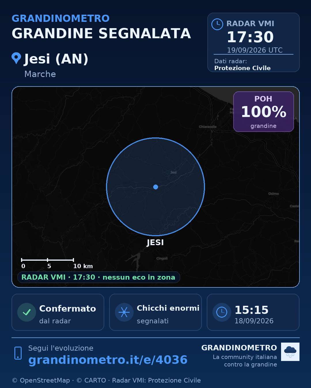 Mappa dell'evento: grandine a Jesi (AN)