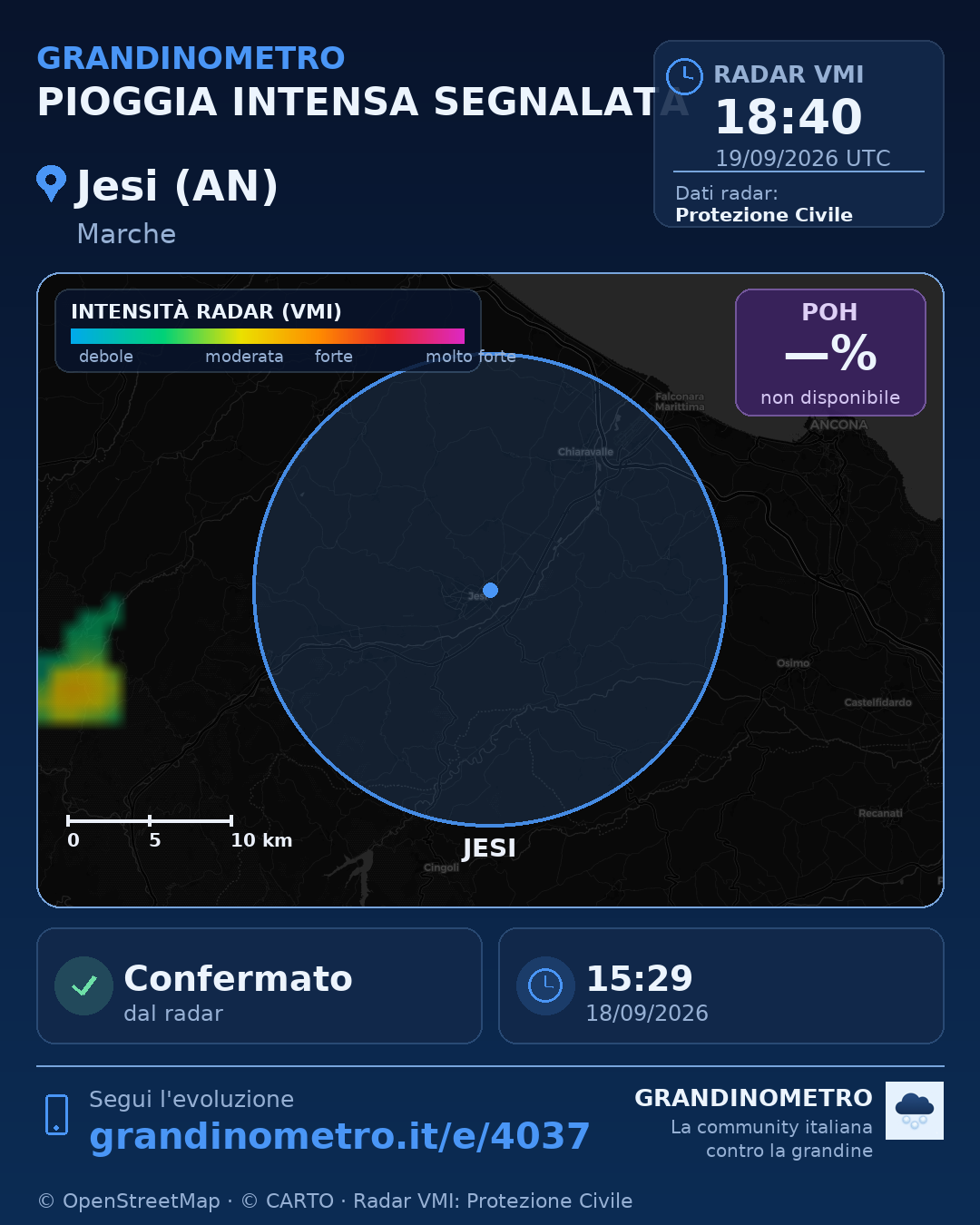 Mappa dell'evento: pioggia intensa a Jesi (AN)