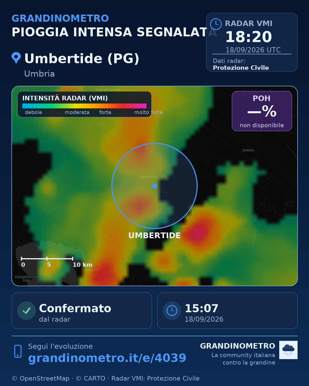 Mappa dell'evento: pioggia intensa a Umbertide (PG)