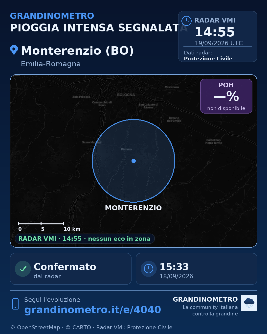 Mappa dell'evento: pioggia intensa a Monterenzio (BO)