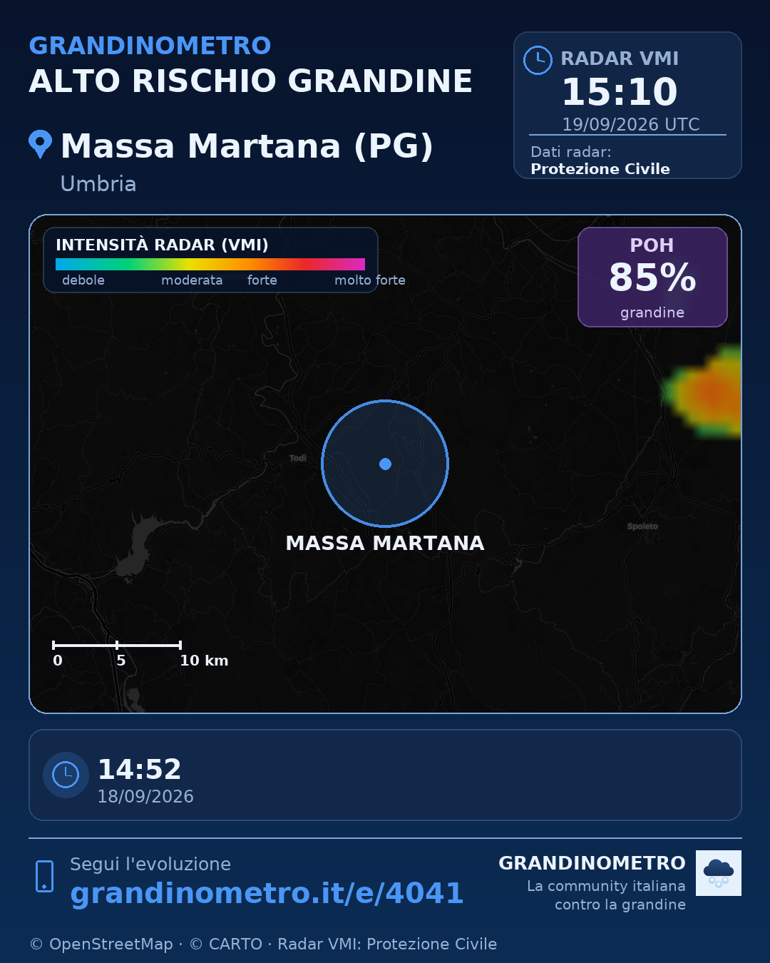 Mappa dell'evento: grandine a Massa Martana (PG)