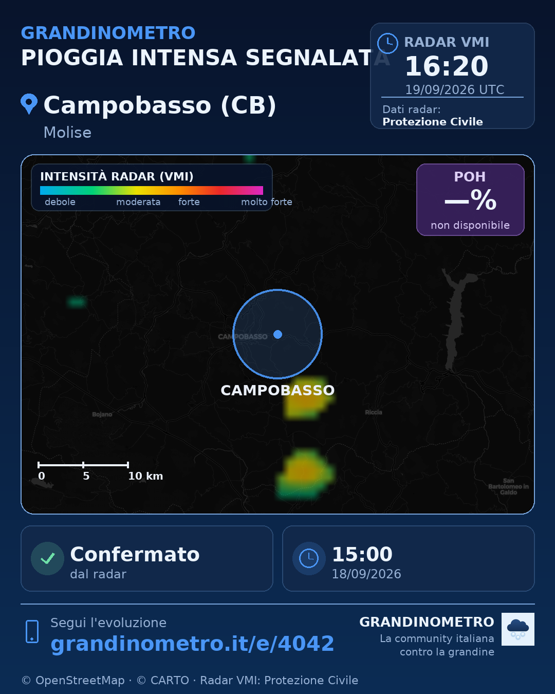 Mappa dell'evento: pioggia intensa a Campobasso (CB)