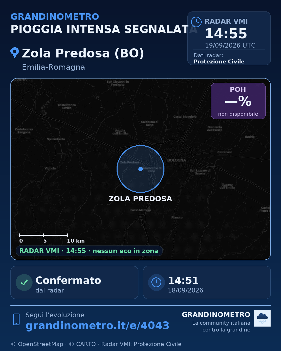 Mappa dell'evento: pioggia intensa a Zola Predosa (BO)