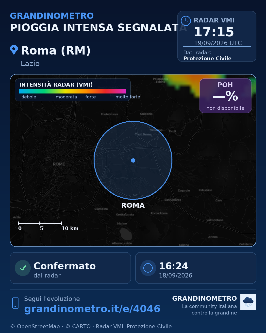Mappa dell'evento: pioggia intensa a Roma (RM)