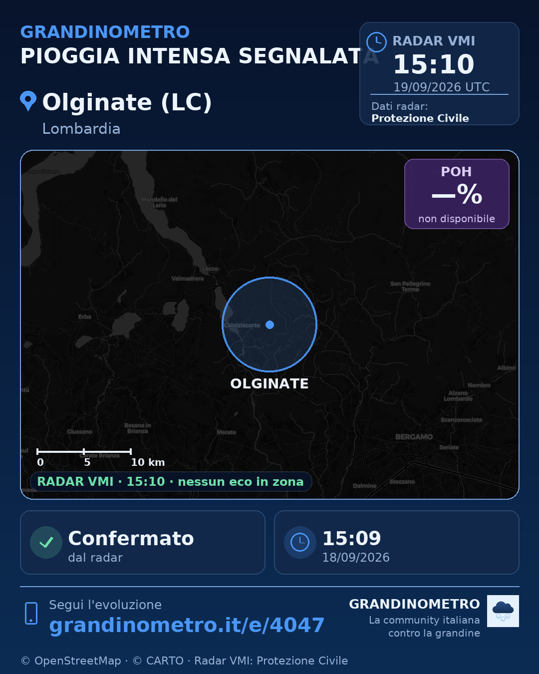 Mappa dell'evento: pioggia intensa a Olginate (LC)
