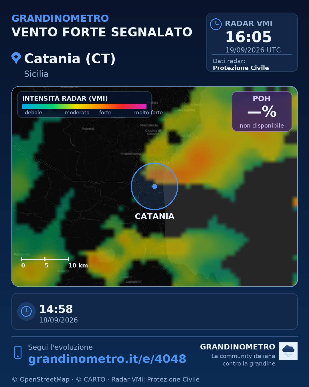 Mappa dell'evento: vento forte a Catania (CT)