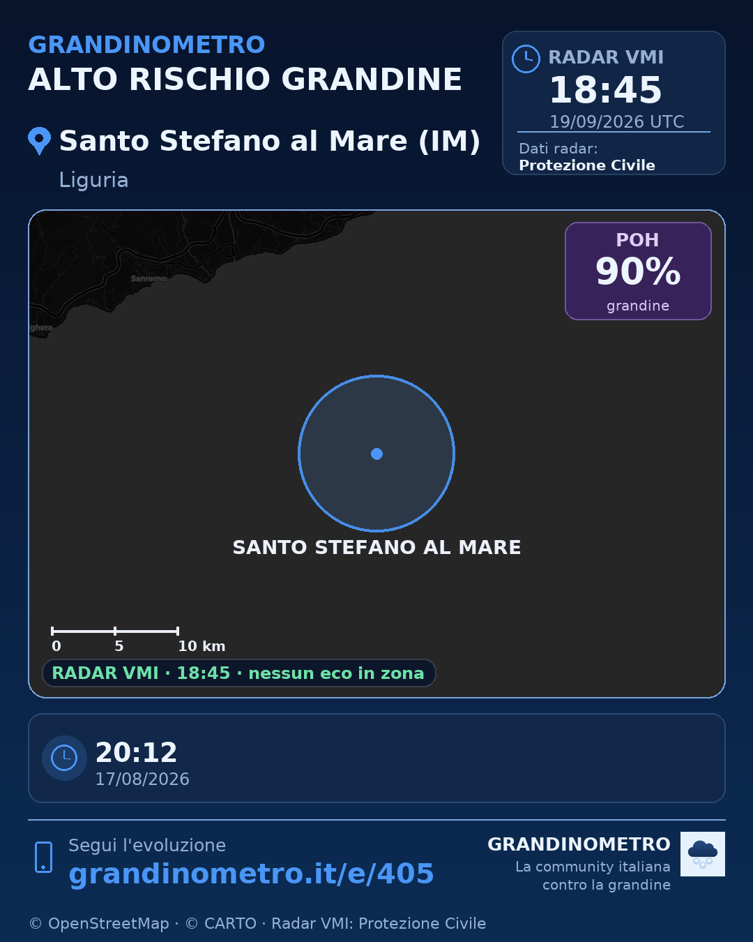 Mappa dell'evento: grandine a Santo Stefano al Mare (IM)