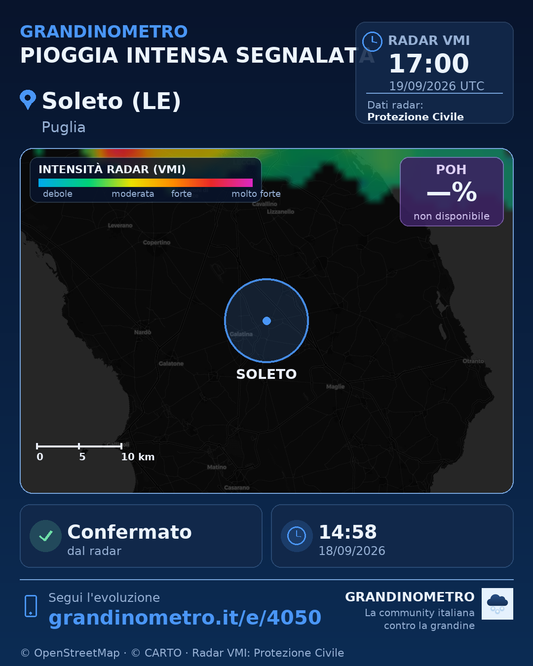 Mappa dell'evento: pioggia intensa a Soleto (LE)