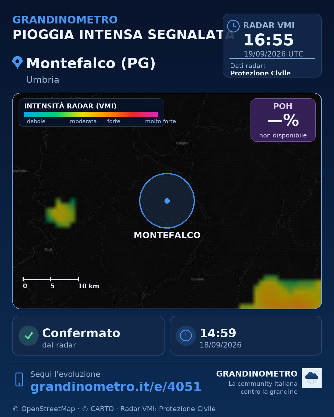 Mappa dell'evento: pioggia intensa a Montefalco (PG)