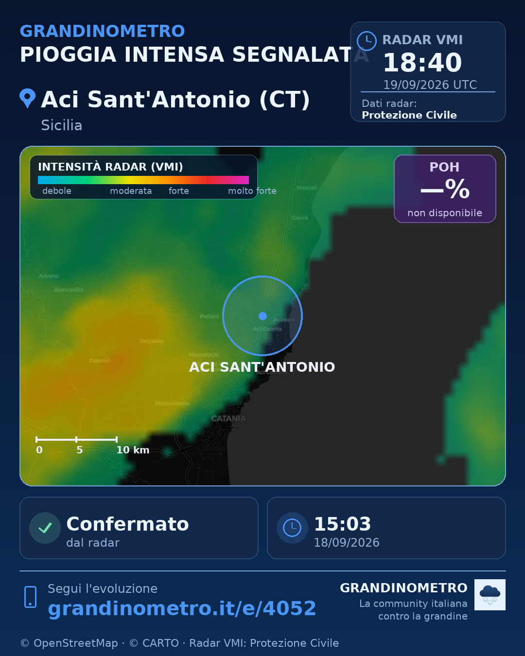 Mappa dell'evento: pioggia intensa ad Aci Sant'Antonio (CT)