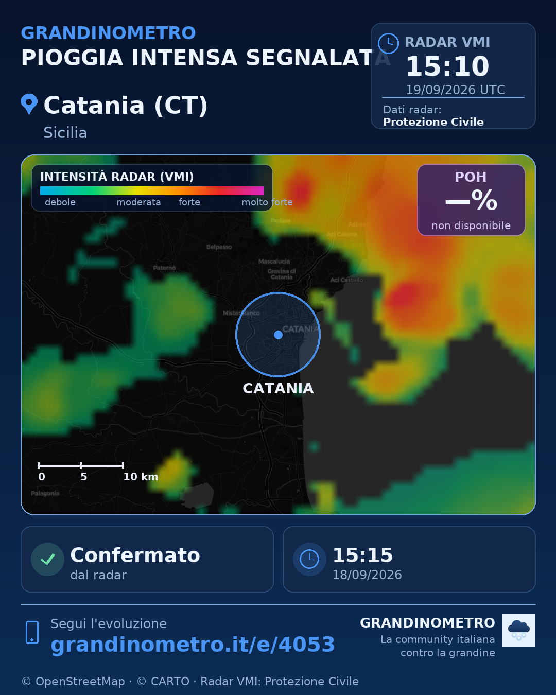 Mappa dell'evento: pioggia intensa a Catania (CT)