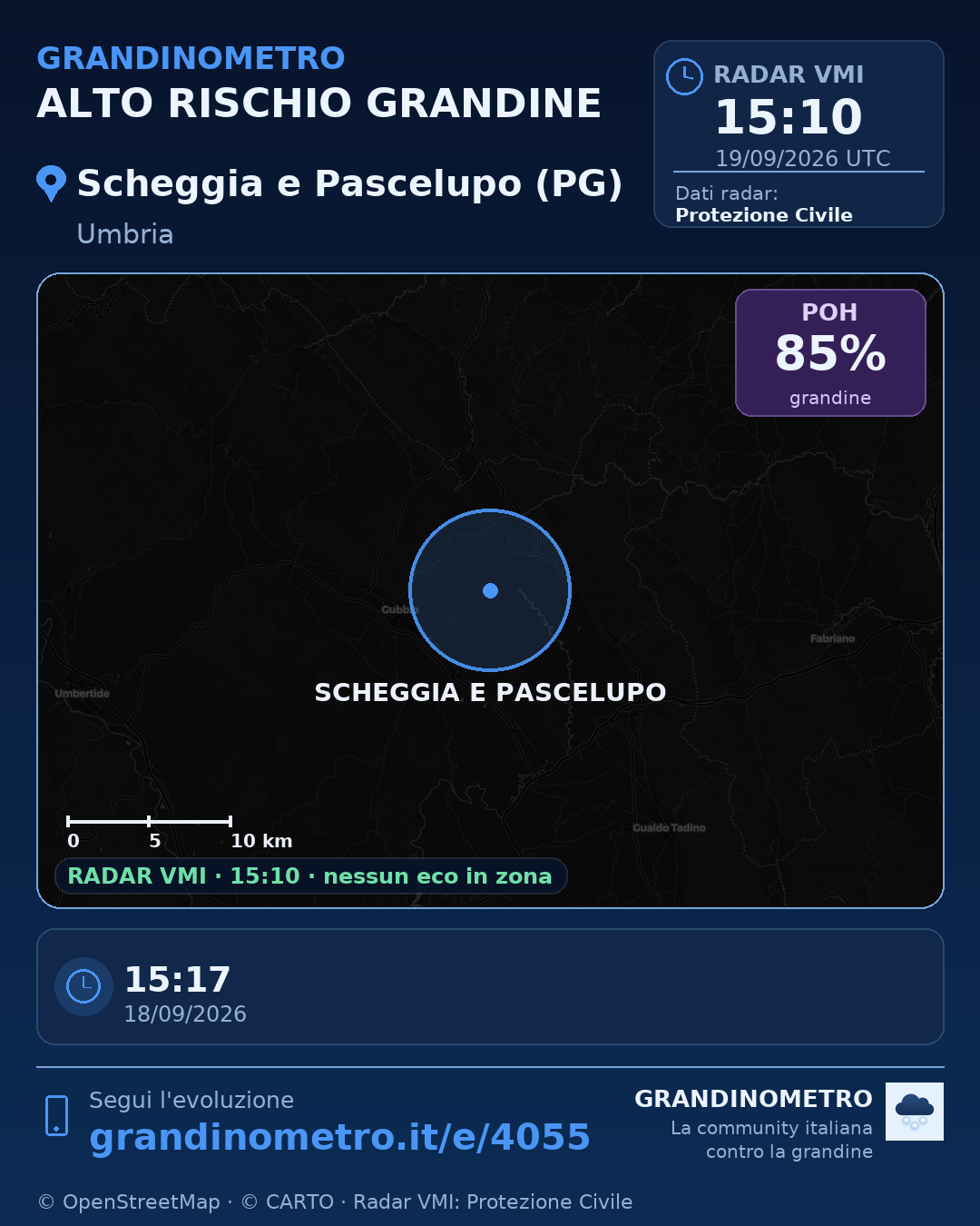Mappa dell'evento: grandine a Scheggia e Pascelupo (PG)