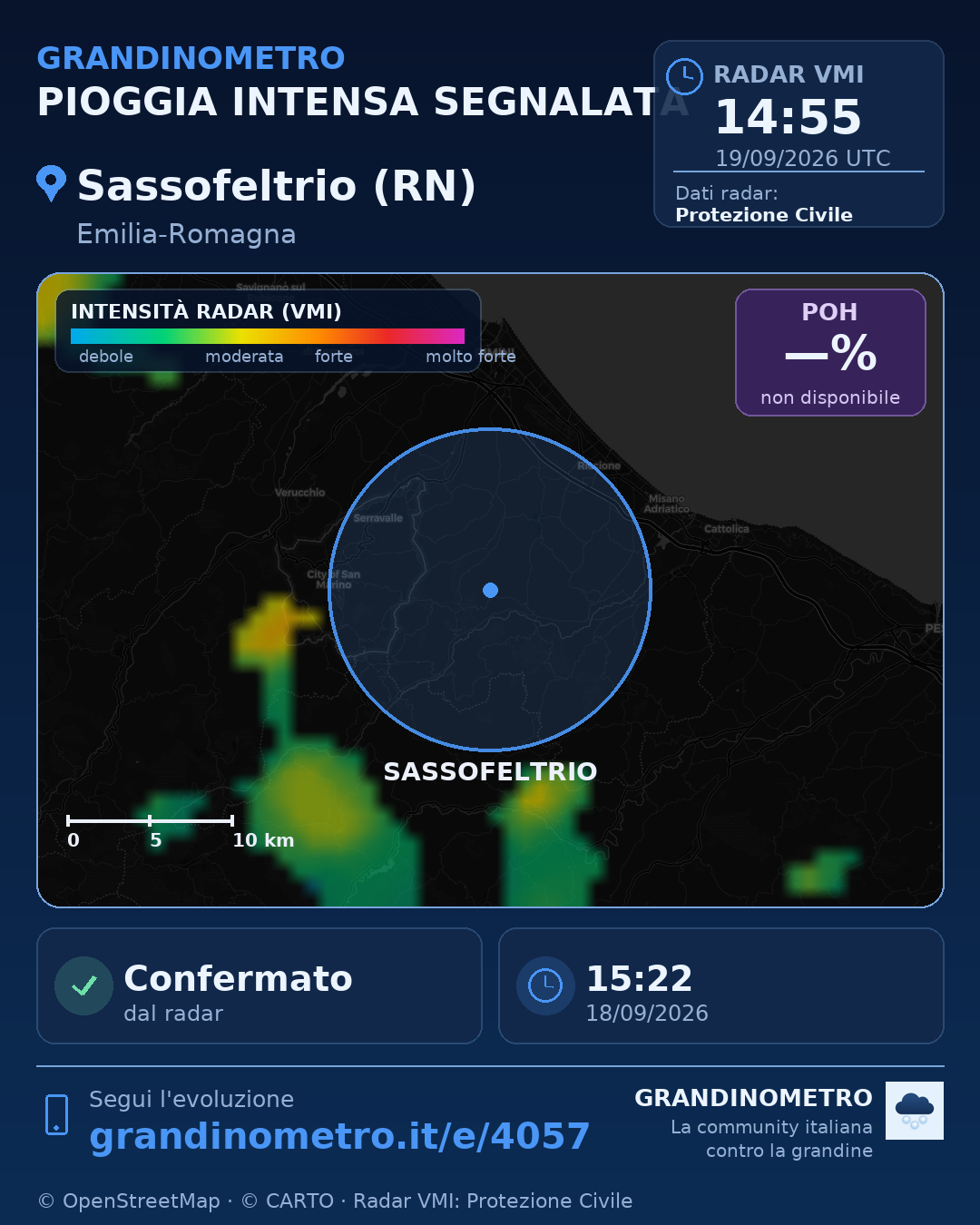 Mappa dell'evento: pioggia intensa a Sassofeltrio (RN)