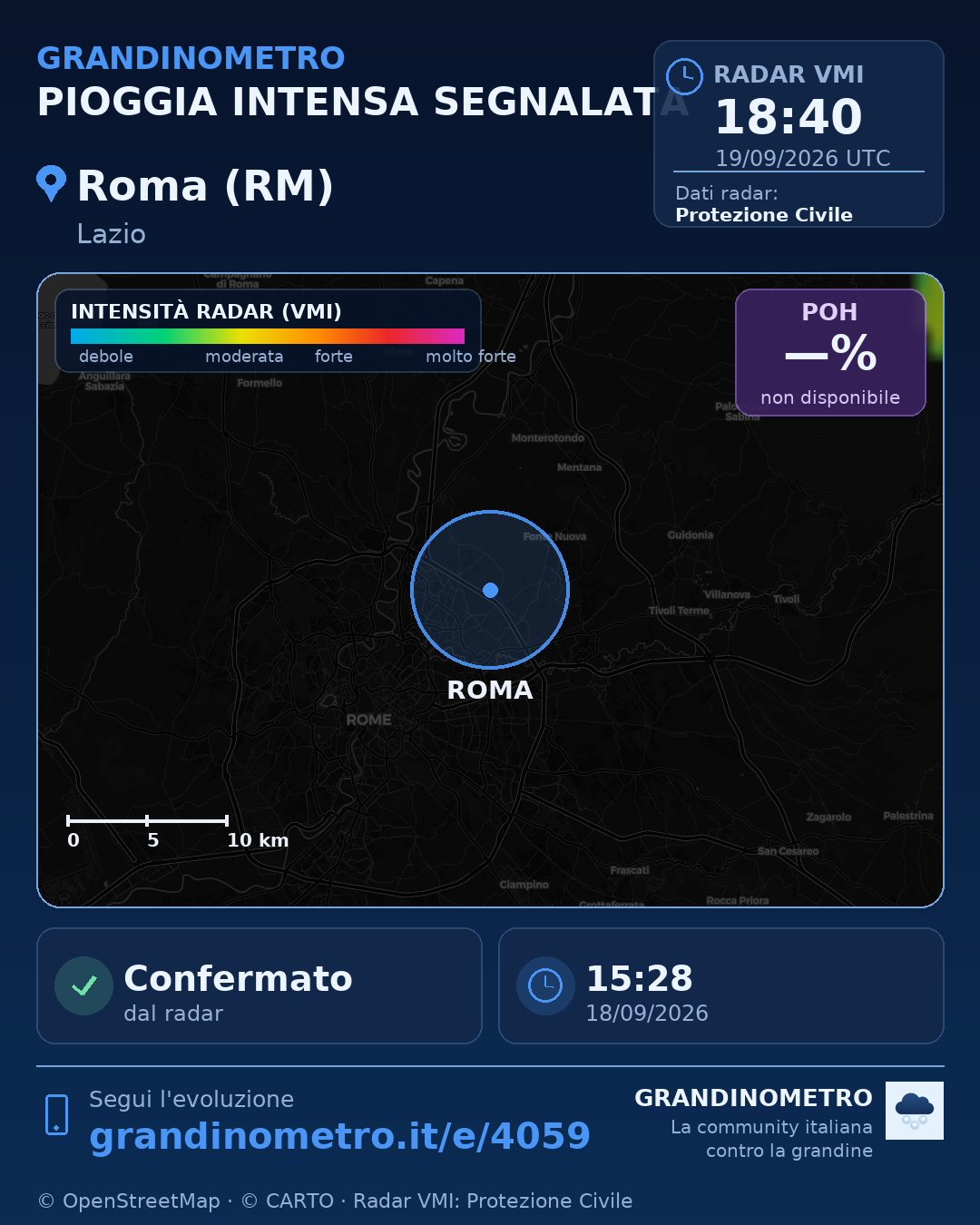 Mappa dell'evento: pioggia intensa a Roma (RM)