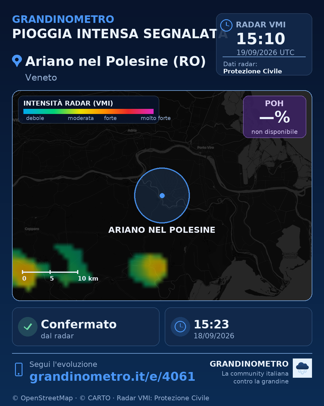 Mappa dell'evento: pioggia intensa ad Ariano nel Polesine (RO)