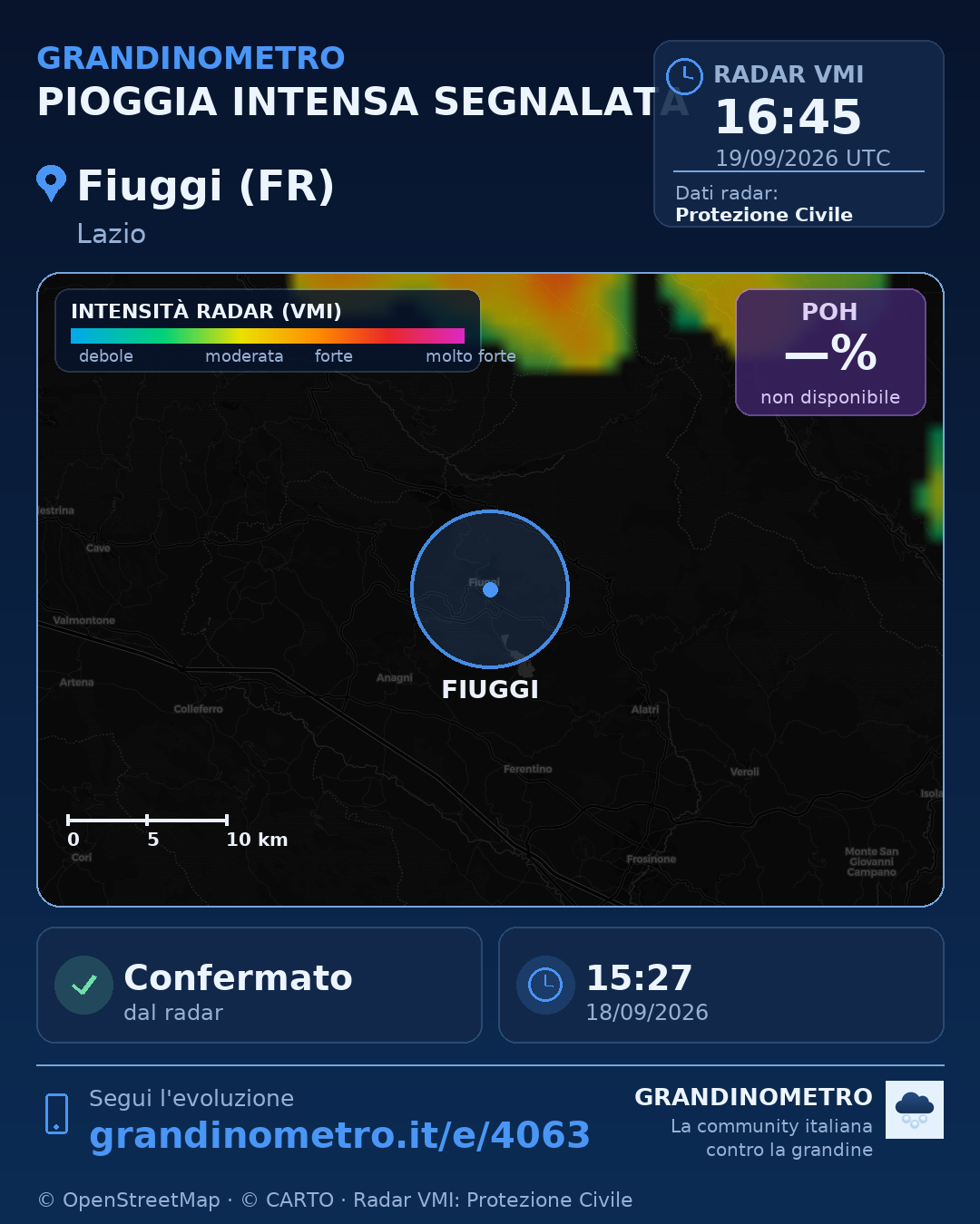 Mappa dell'evento: pioggia intensa a Fiuggi (FR)