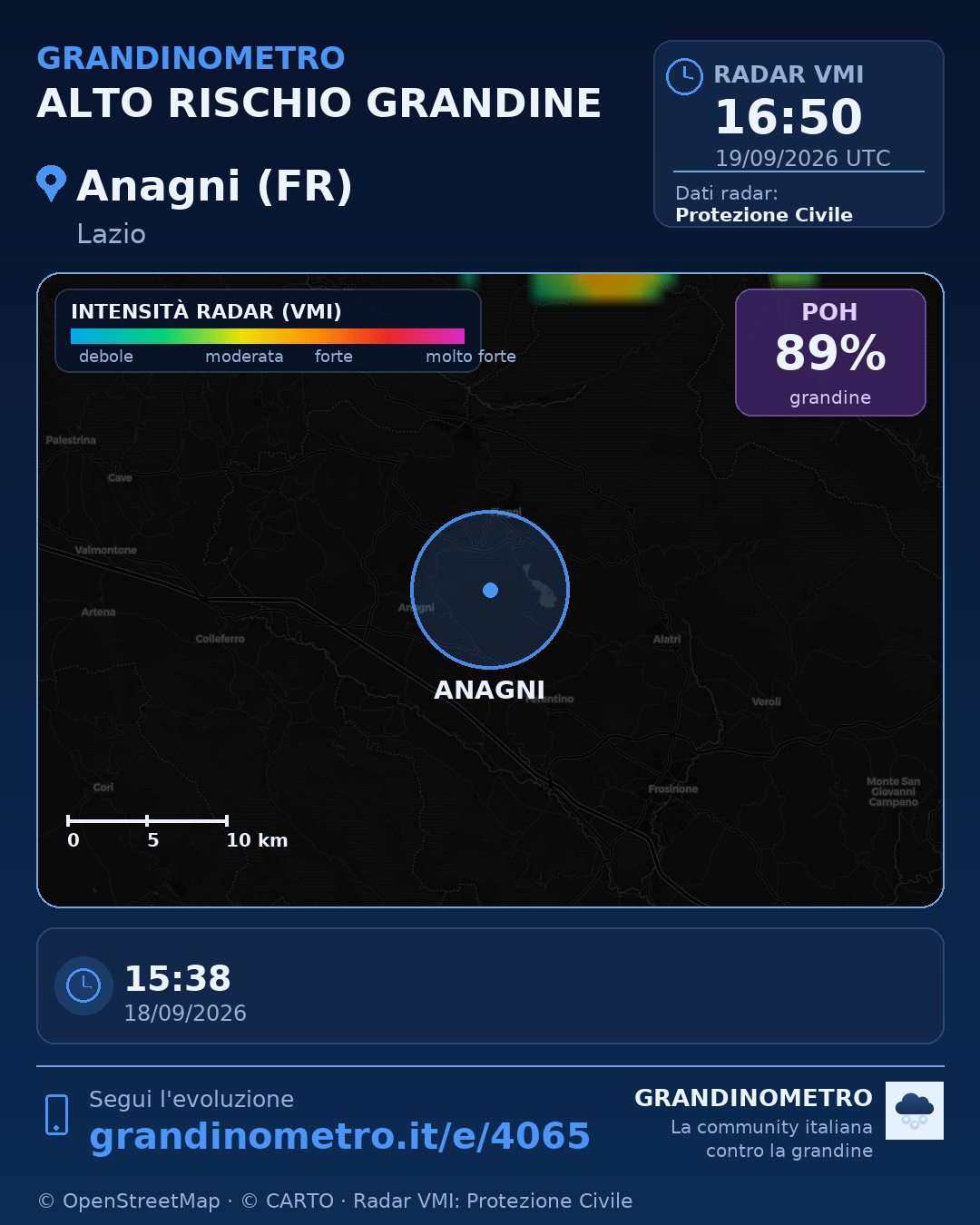 Mappa dell'evento: grandine ad Anagni (FR)