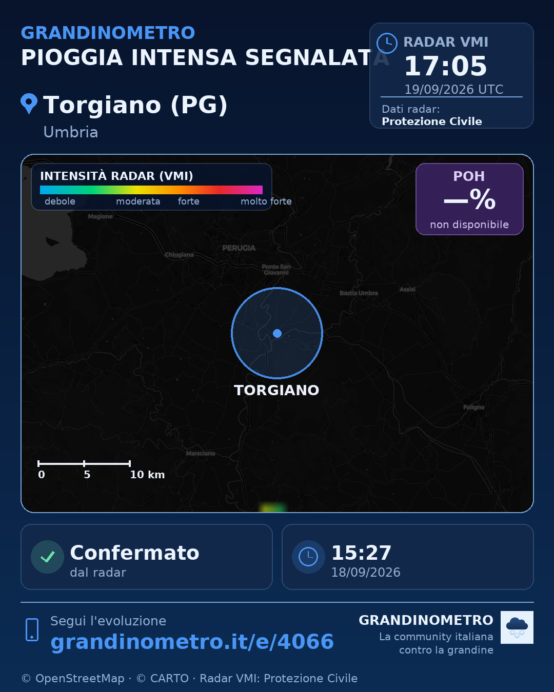 Mappa dell'evento: pioggia intensa a Torgiano (PG)