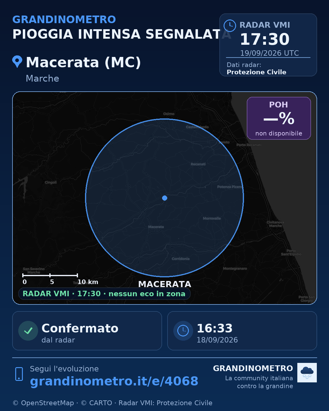 Mappa dell'evento: pioggia intensa a Macerata (MC)