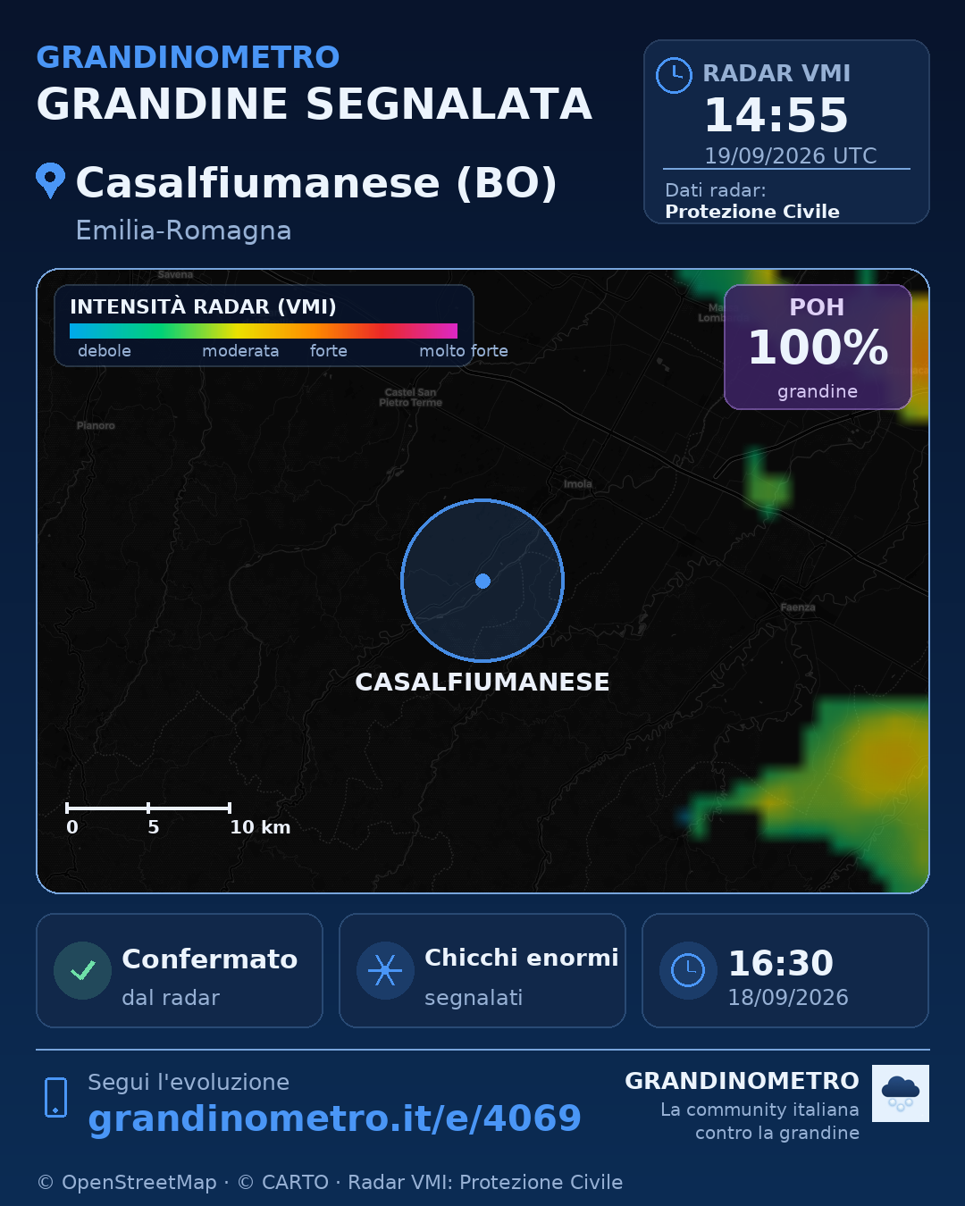 Mappa dell'evento: grandine a Casalfiumanese (BO)