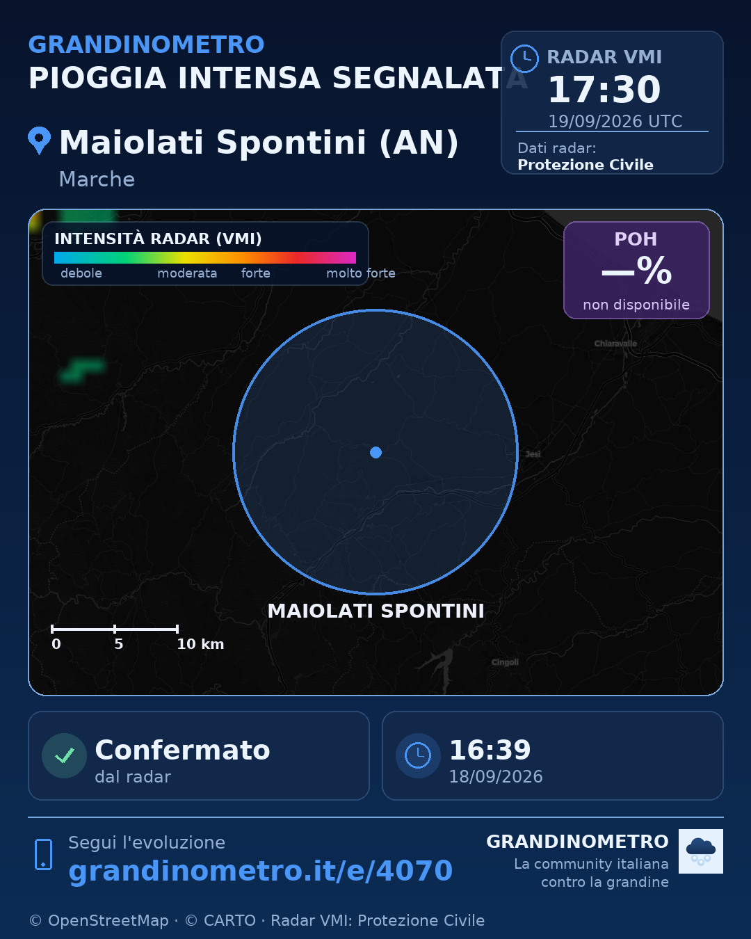 Mappa dell'evento: pioggia intensa a Maiolati Spontini (AN)