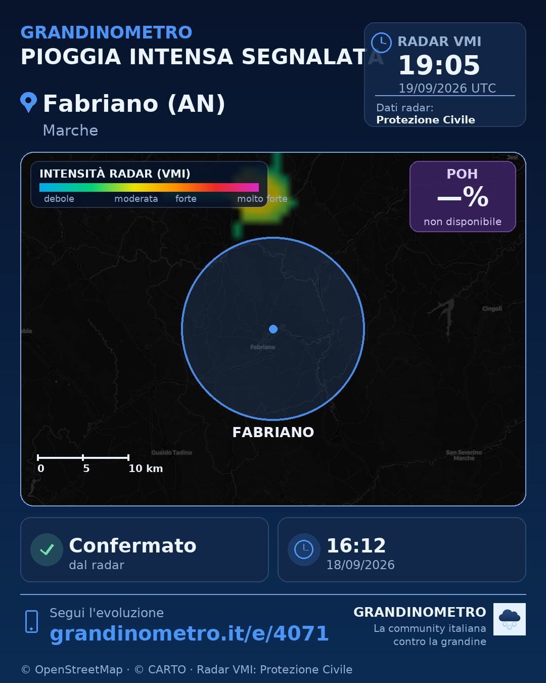 Mappa dell'evento: pioggia intensa a Fabriano (AN)