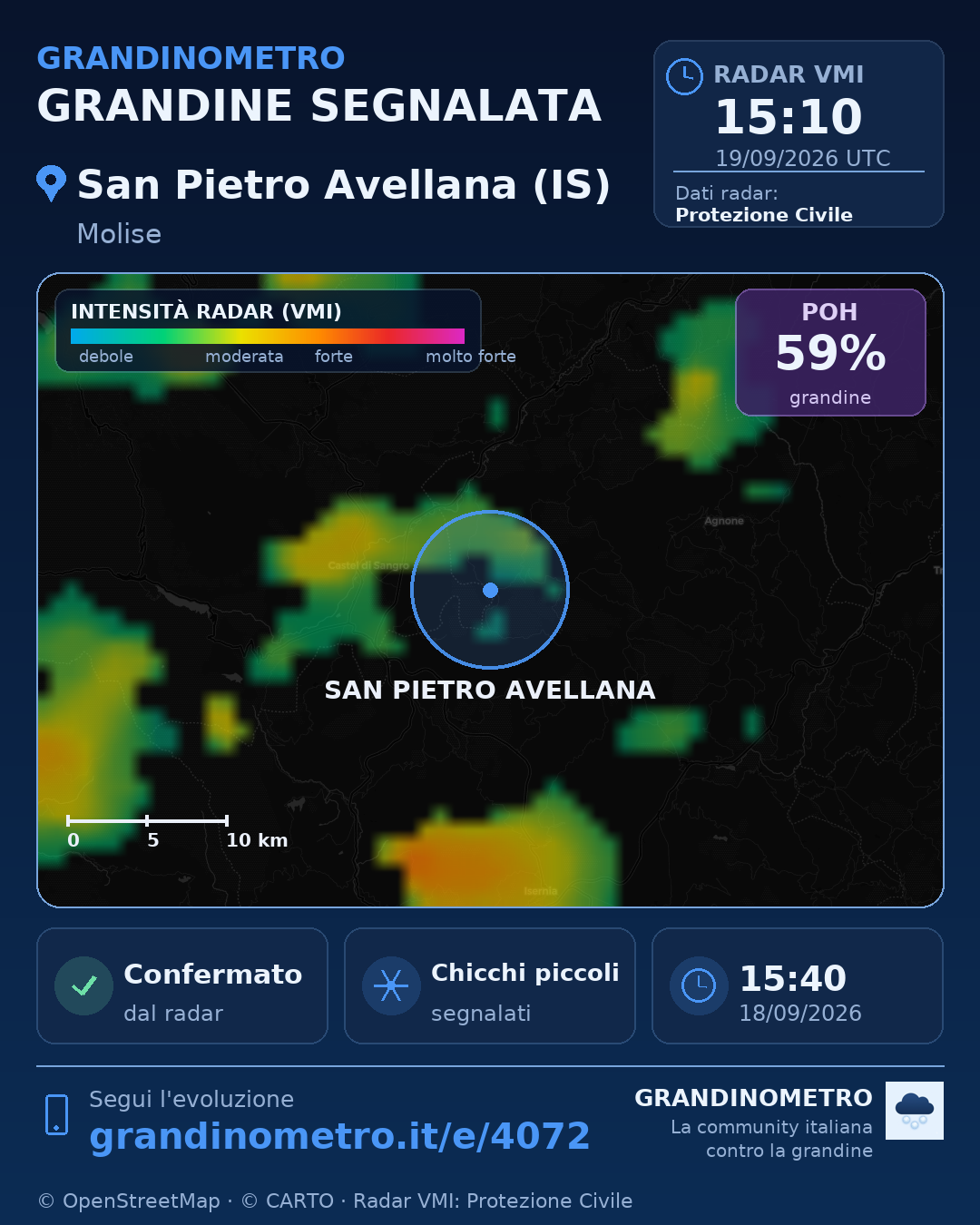 Mappa dell'evento: grandine a San Pietro Avellana (IS)