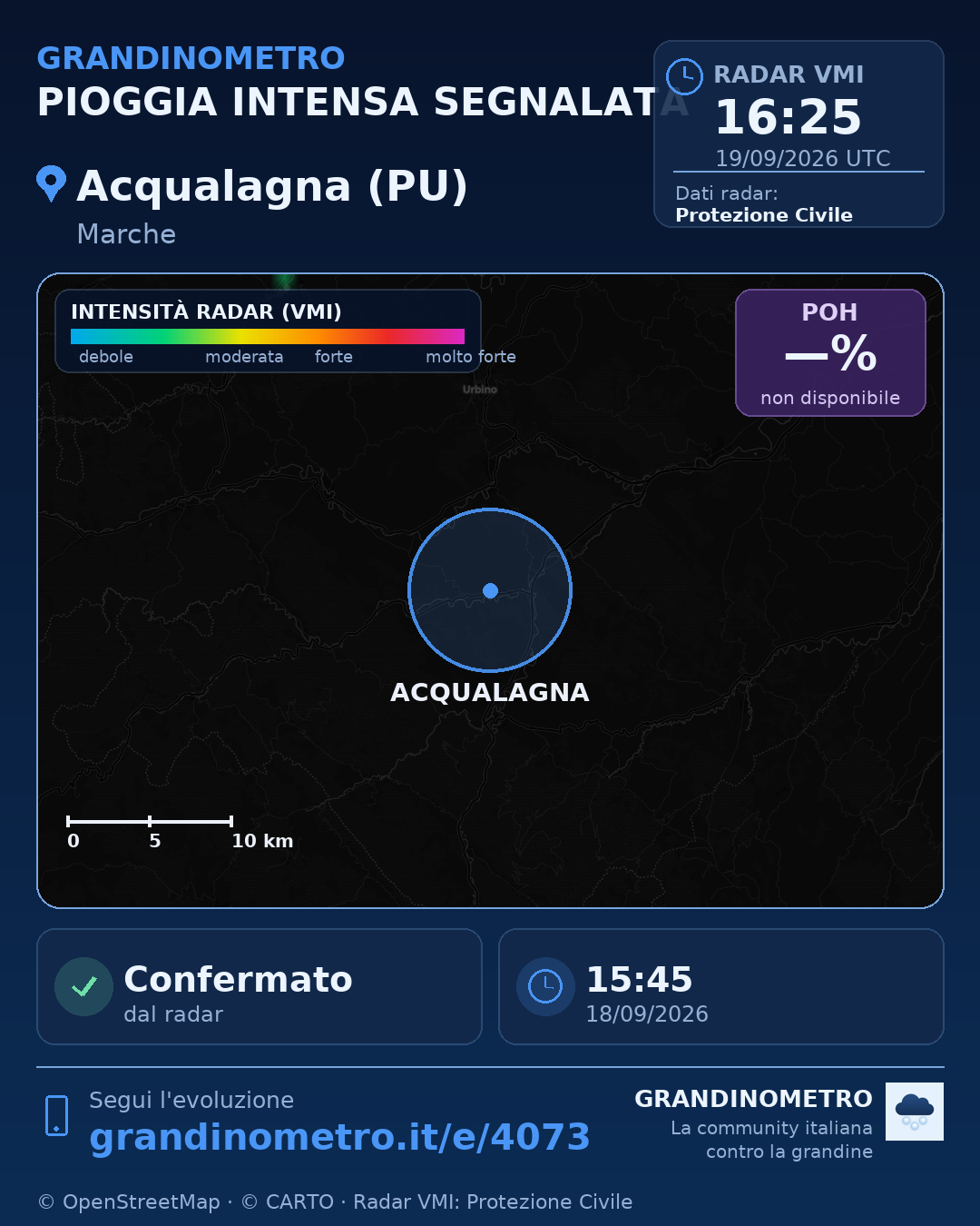 Mappa dell'evento: pioggia intensa ad Acqualagna (PU)