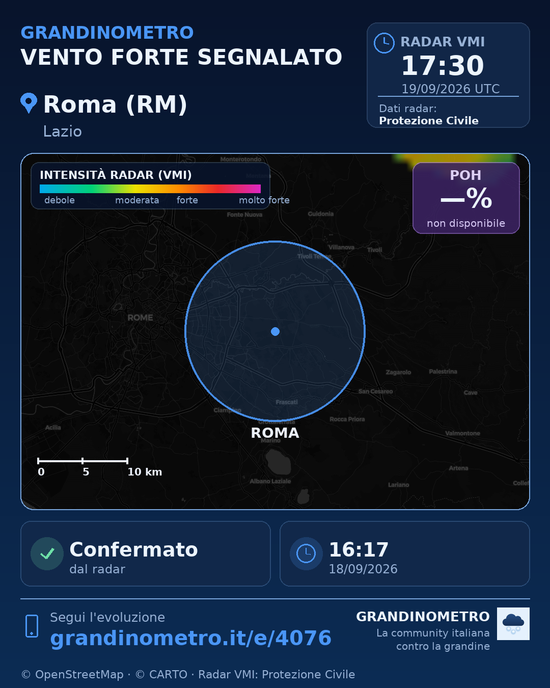 Mappa dell'evento: vento forte a Roma (RM)