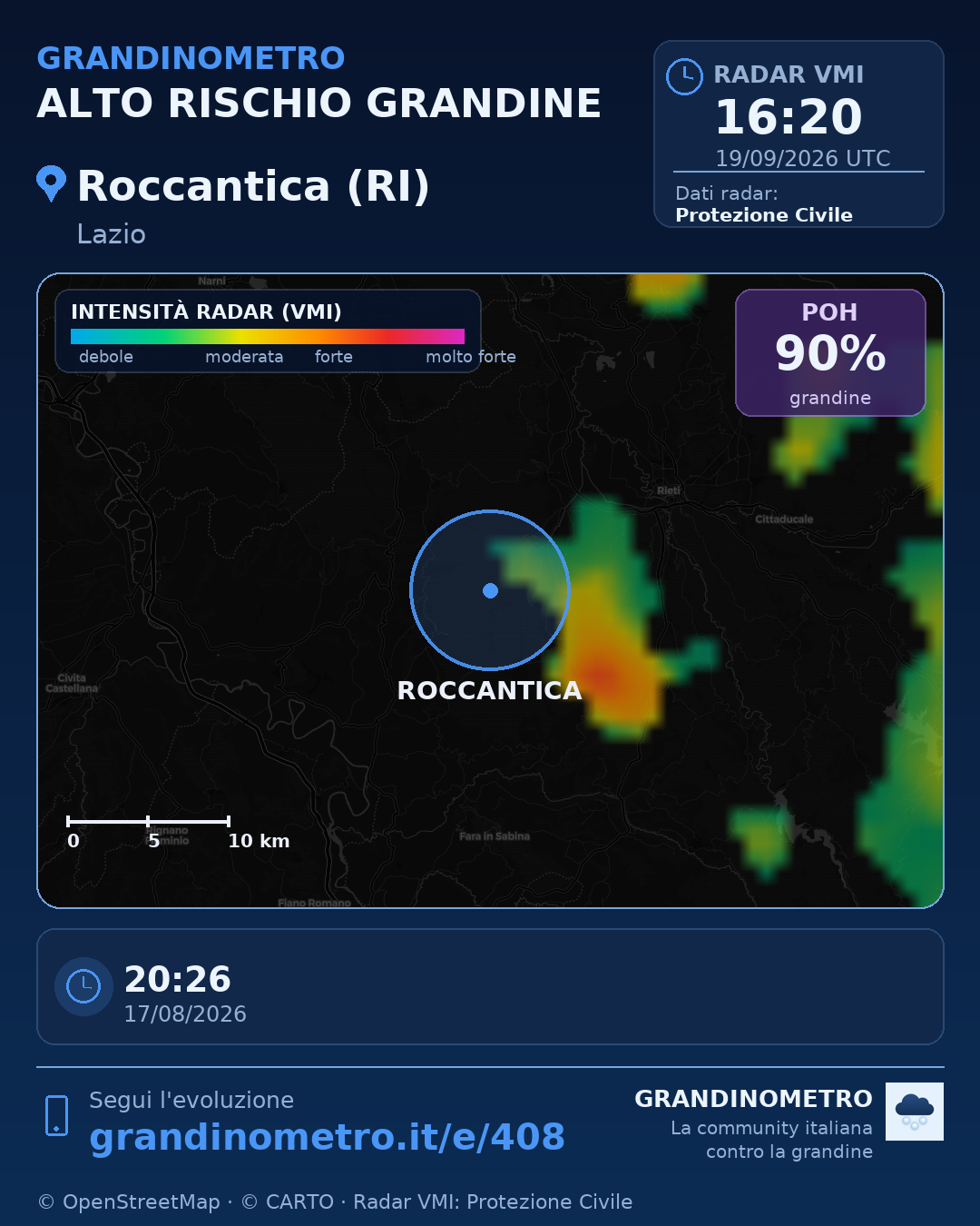 Mappa dell'evento: grandine a Roccantica (RI)