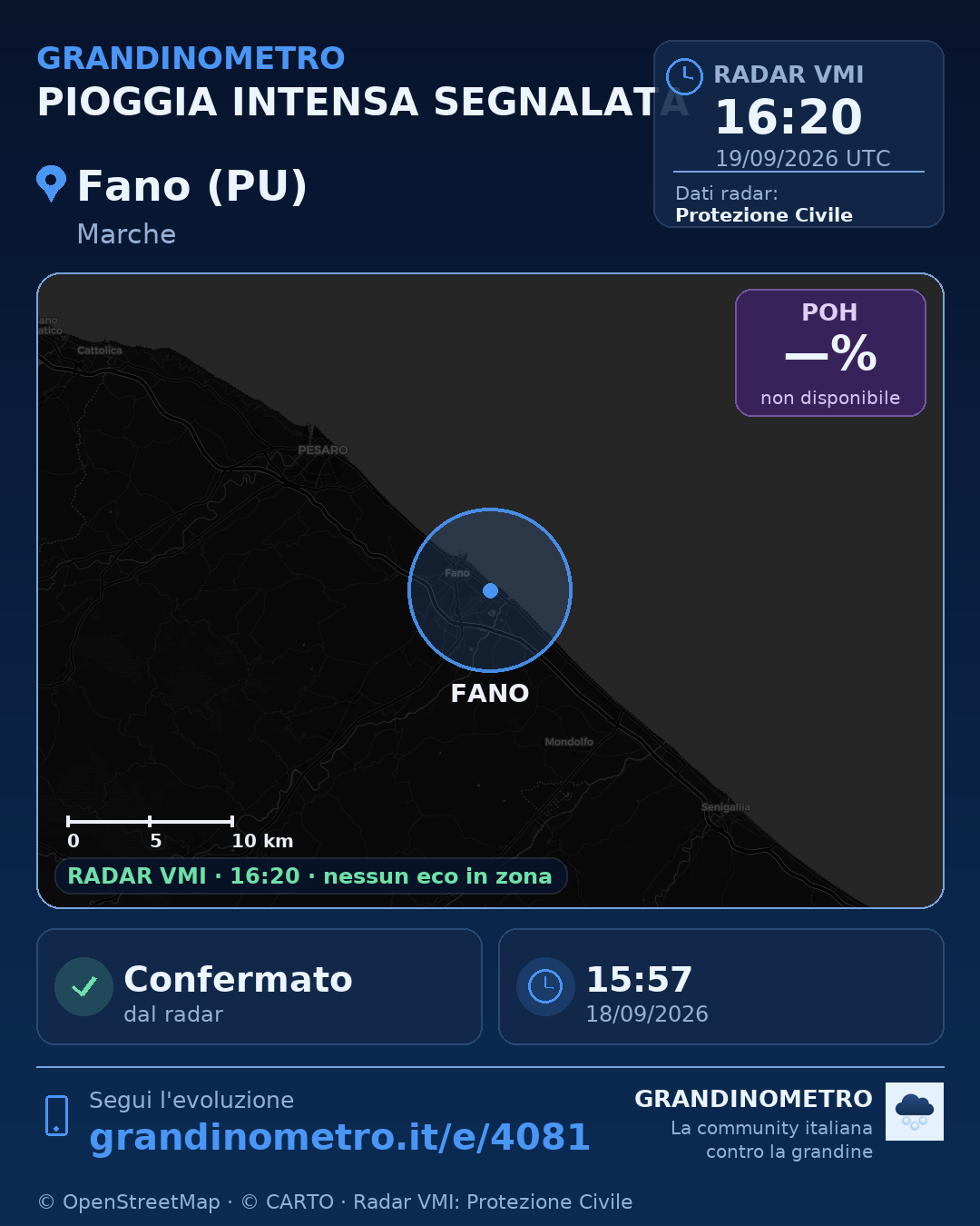 Mappa dell'evento: pioggia intensa a Fano (PU)
