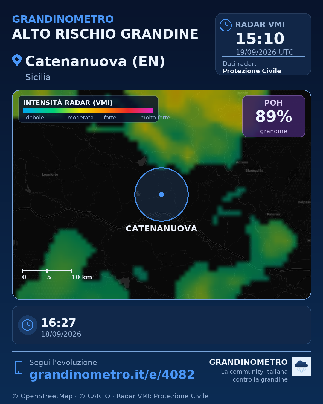 Mappa dell'evento: grandine a Catenanuova (EN)