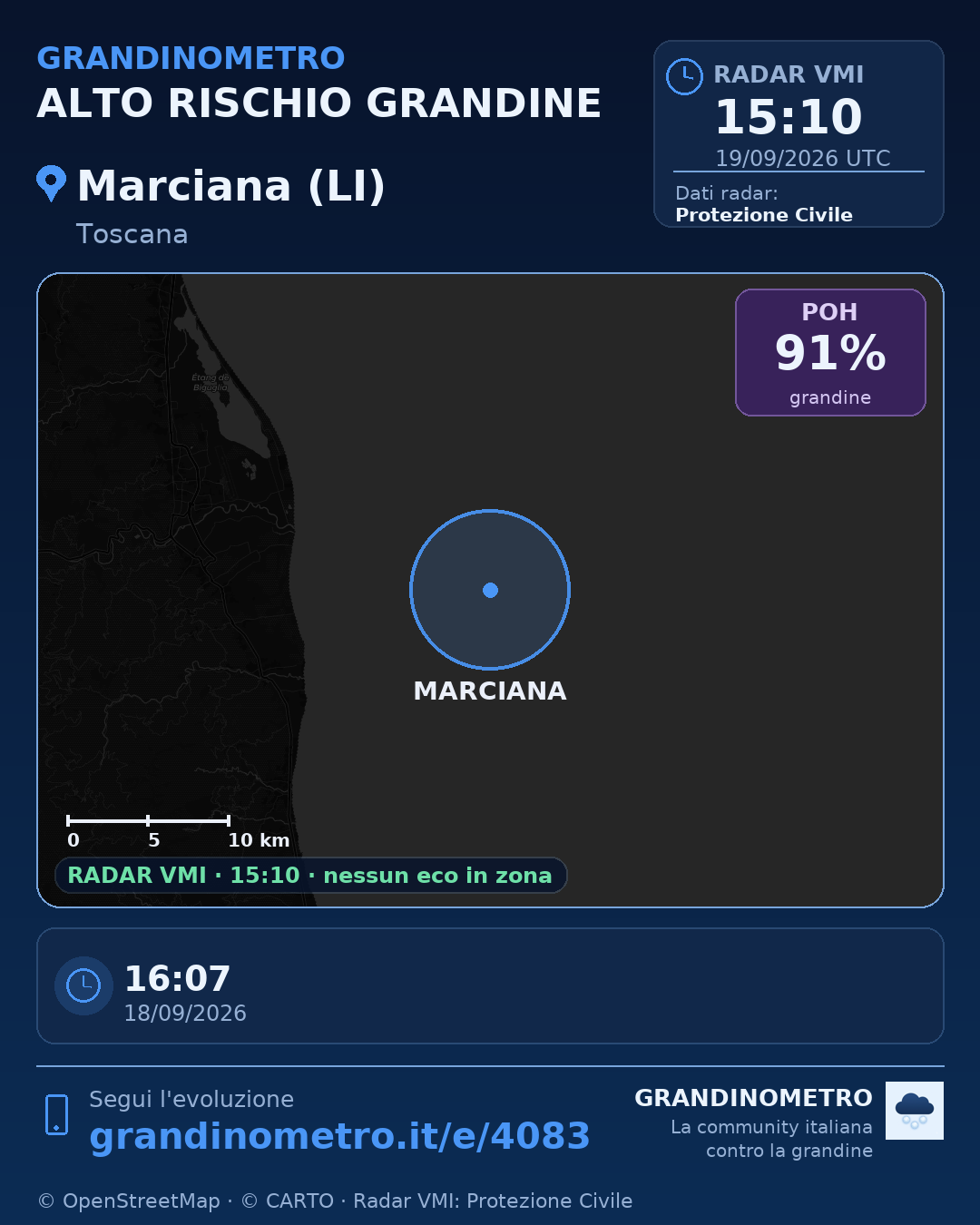 Mappa dell'evento: grandine a Marciana (LI)