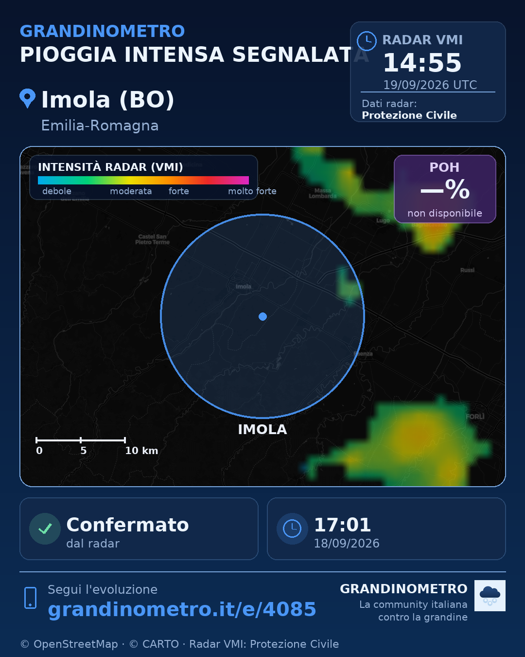 Mappa dell'evento: pioggia intensa a Imola (BO)