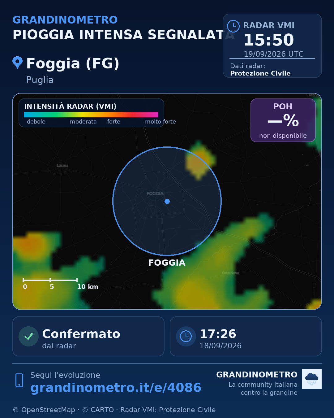 Mappa dell'evento: pioggia intensa a Foggia (FG)