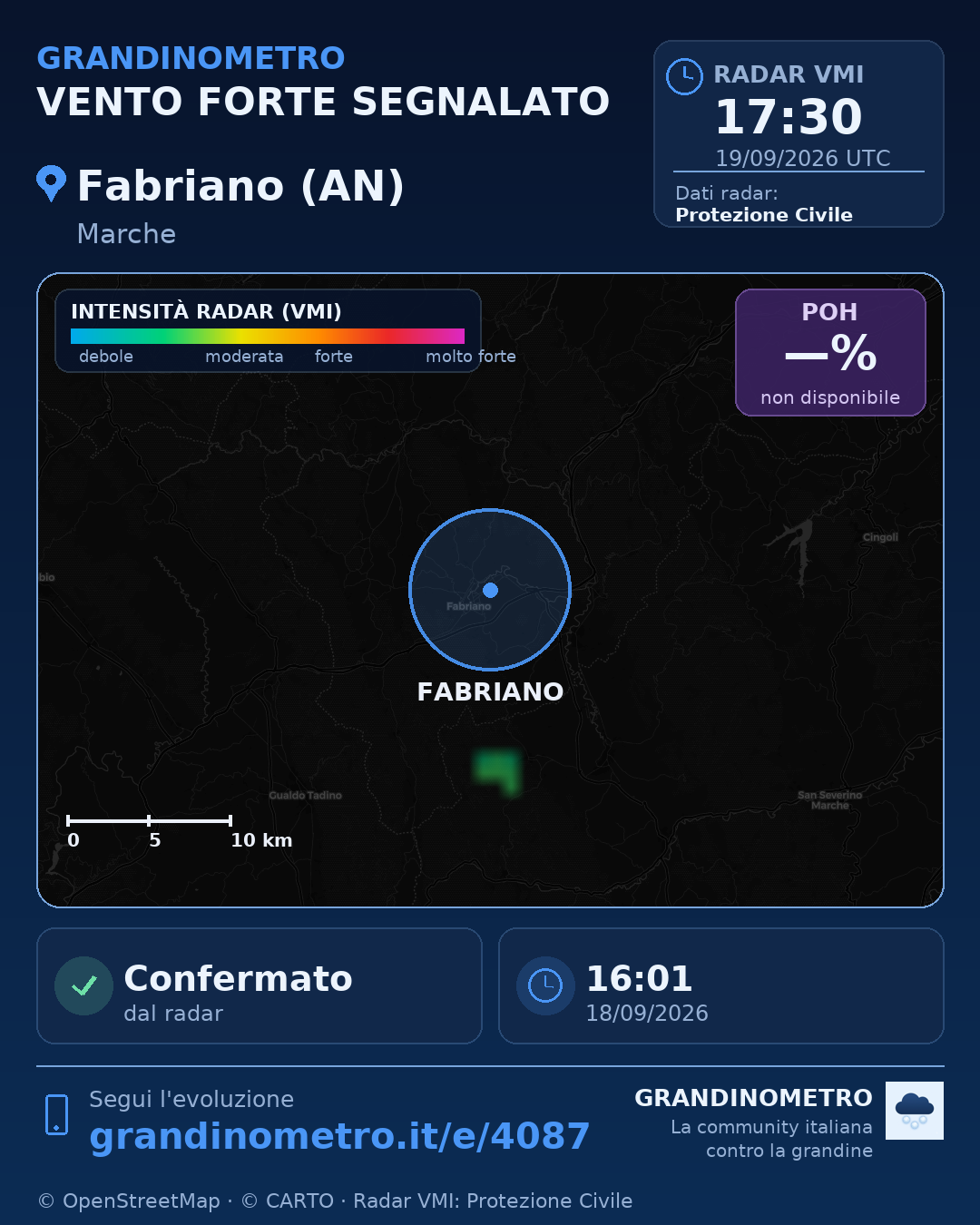 Mappa dell'evento: vento forte a Fabriano (AN)