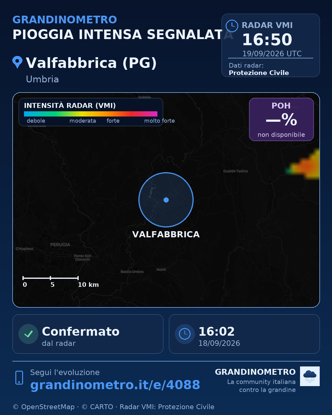 Mappa dell'evento: pioggia intensa a Valfabbrica (PG)