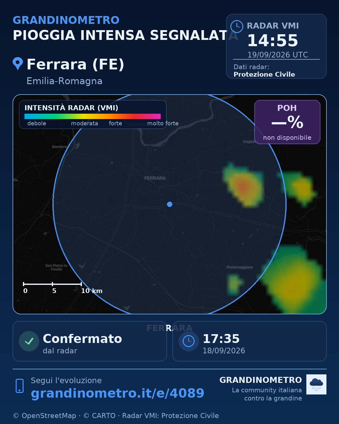 Mappa dell'evento: pioggia intensa a Ferrara (FE)