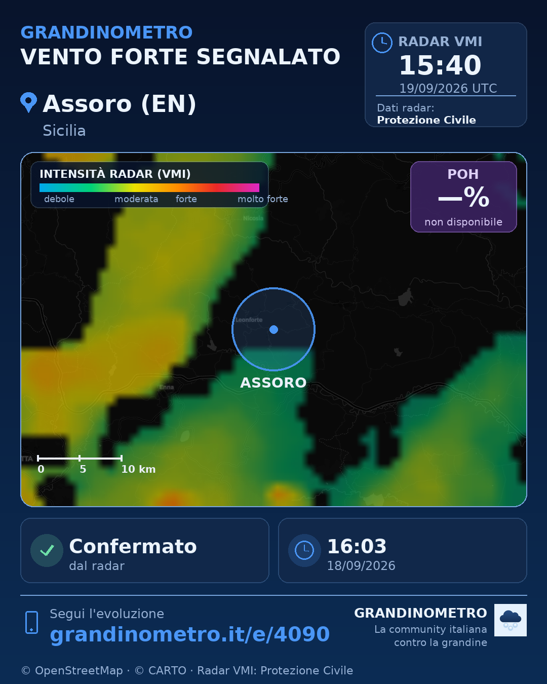 Mappa dell'evento: vento forte ad Assoro (EN)