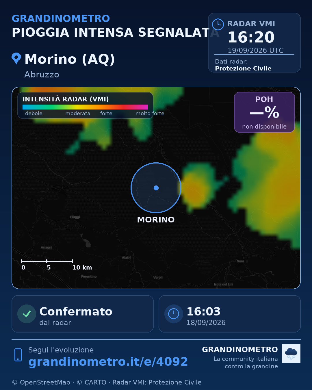 Mappa dell'evento: pioggia intensa a Morino (AQ)