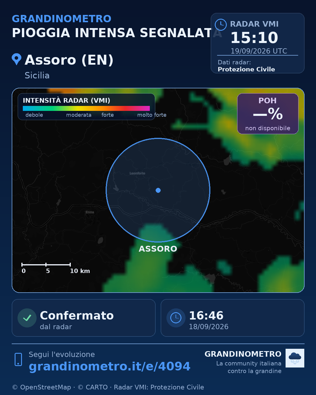 Mappa dell'evento: pioggia intensa ad Assoro (EN)