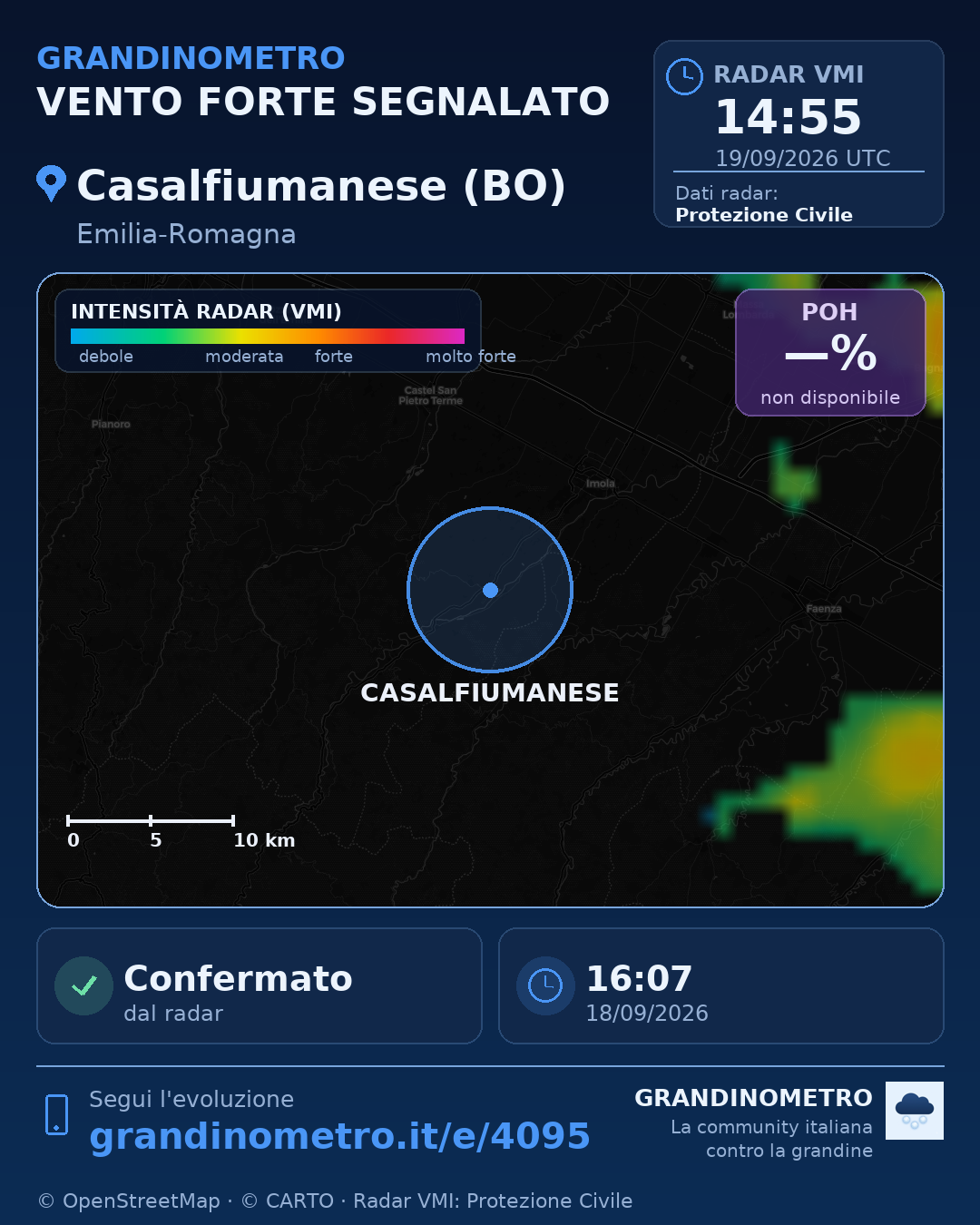 Mappa dell'evento: vento forte a Casalfiumanese (BO)